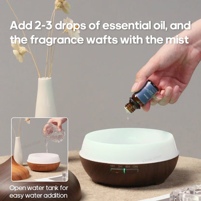 Diffusore di aromaterapia con venature del legno, umidificatore USB, purificatore d'aria da tavolo, diffusore di aromi a nebbia fredda/set di oli essenziali