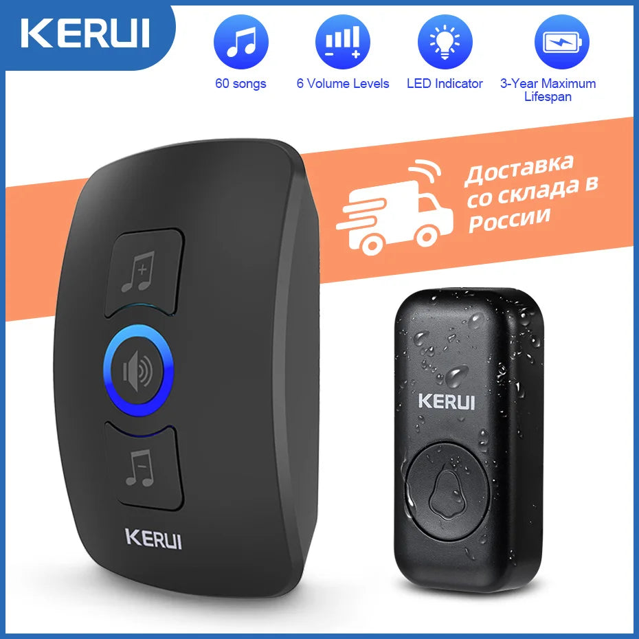 KERUI M525 Campanello wireless per esterni, impermeabile, kit campanello per casa intelligente, allarme di sicurezza con flash LED e melodie di benvenuto