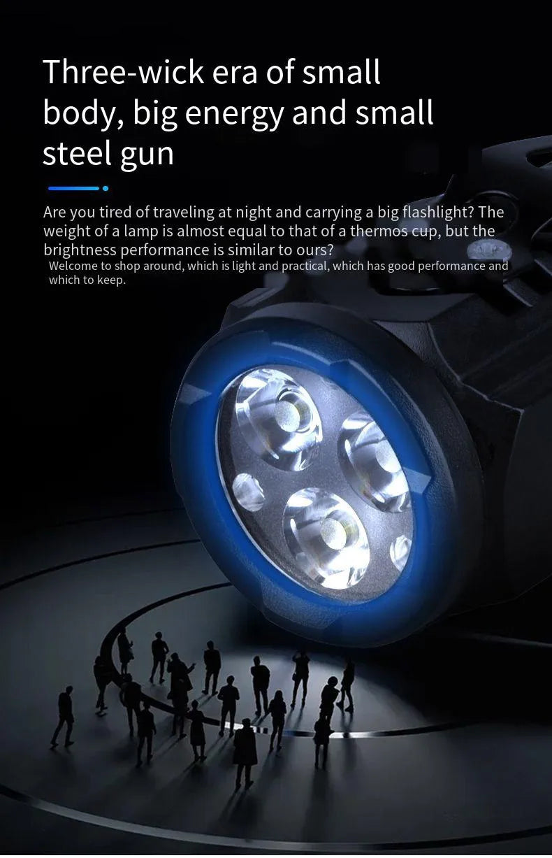 Nuova torcia ultra potente con 3 LED Core, mini torcia tattica ricaricabile ad alta potenza, torcia a LED con clip in metallo per penna e lampada portatile
