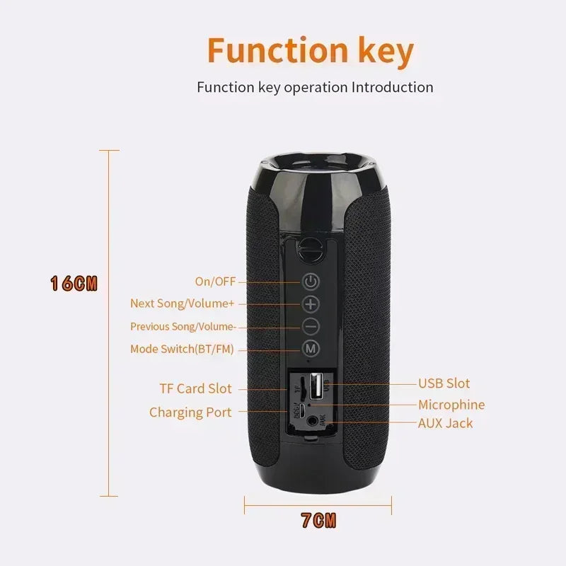 Altoparlante portatile wireless compatibile con Bluetooth Subwoofer Altoparlante esterno impermeabile Supporto stereo surround Radio FM TF