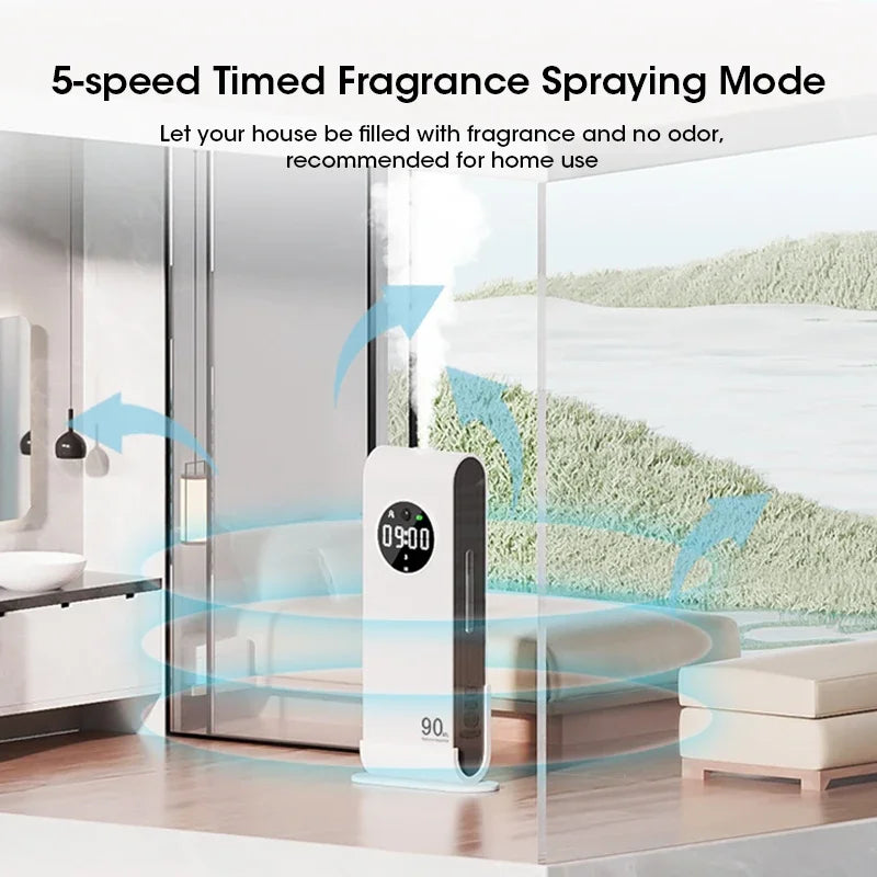 Macchina per aromaterapia con sensore automatico, deodorante per ambienti ricaricabile tramite USB, con funzione orologio, da parete