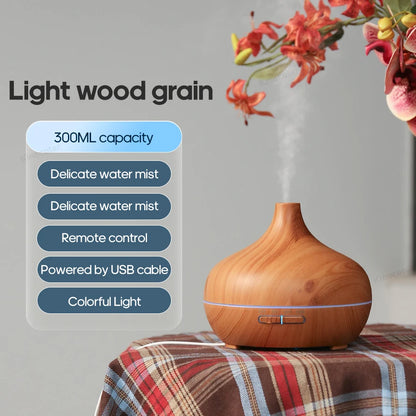 Diffusore di aromaterapia con venature del legno, umidificatore USB, purificatore d'aria da tavolo, diffusore di aromi a nebbia fredda/set di oli essenziali