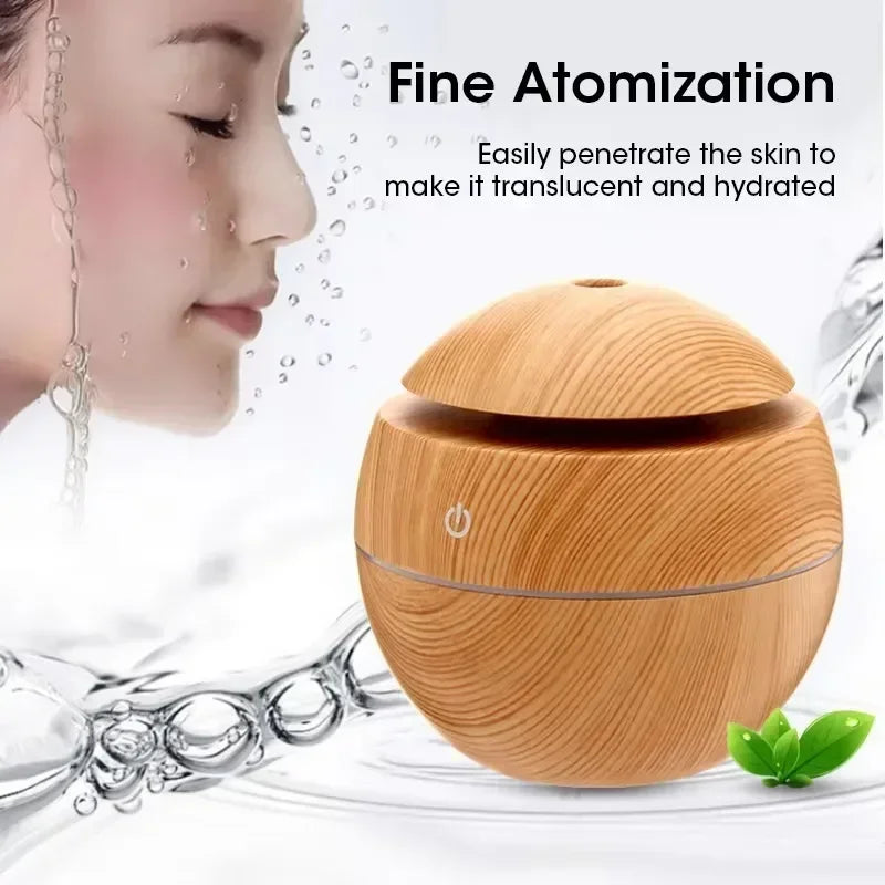 Mini diffusore di oli essenziali USB a ultrasuoni effetto legno, umidificatore portatile da tavolo per aromaterapia, per uso domestico e in ufficio