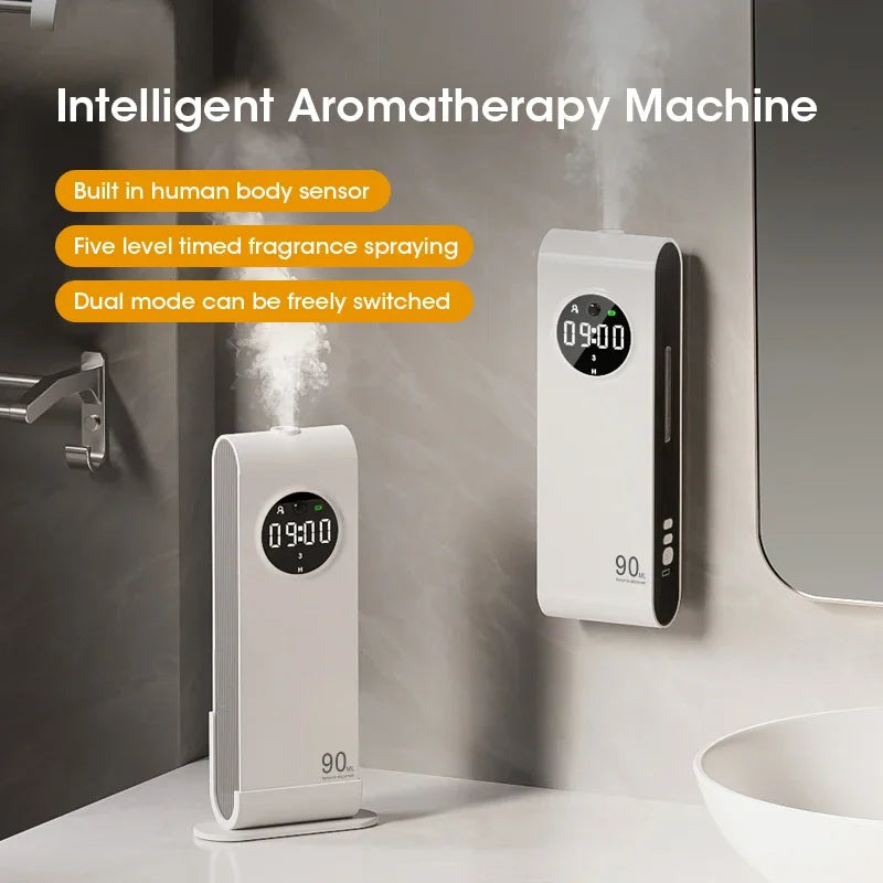 Macchina per aromaterapia con sensore automatico, deodorante per ambienti ricaricabile tramite USB, con funzione orologio, da parete