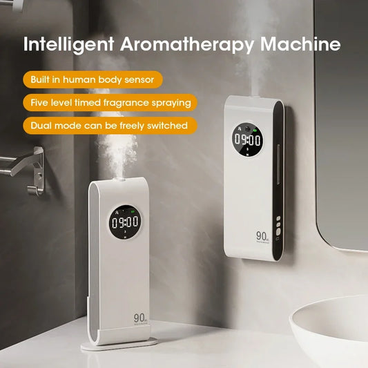 Macchina per aromaterapia con sensore automatico, deodorante per ambienti ricaricabile tramite USB, con funzione orologio, da parete