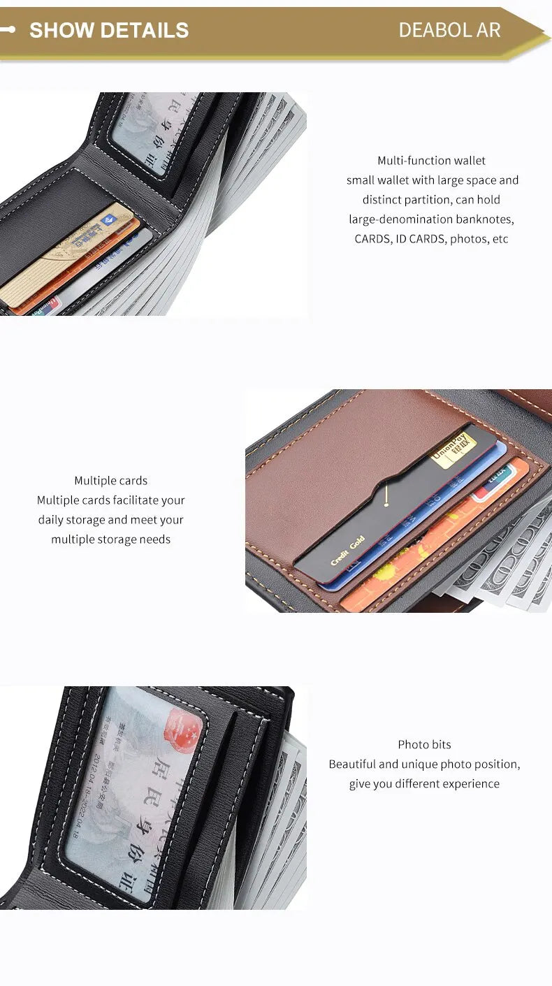 Portafoglio corto da uomo in pelle PU, sottile, pieghevole, porta carte di credito da uomo giovane