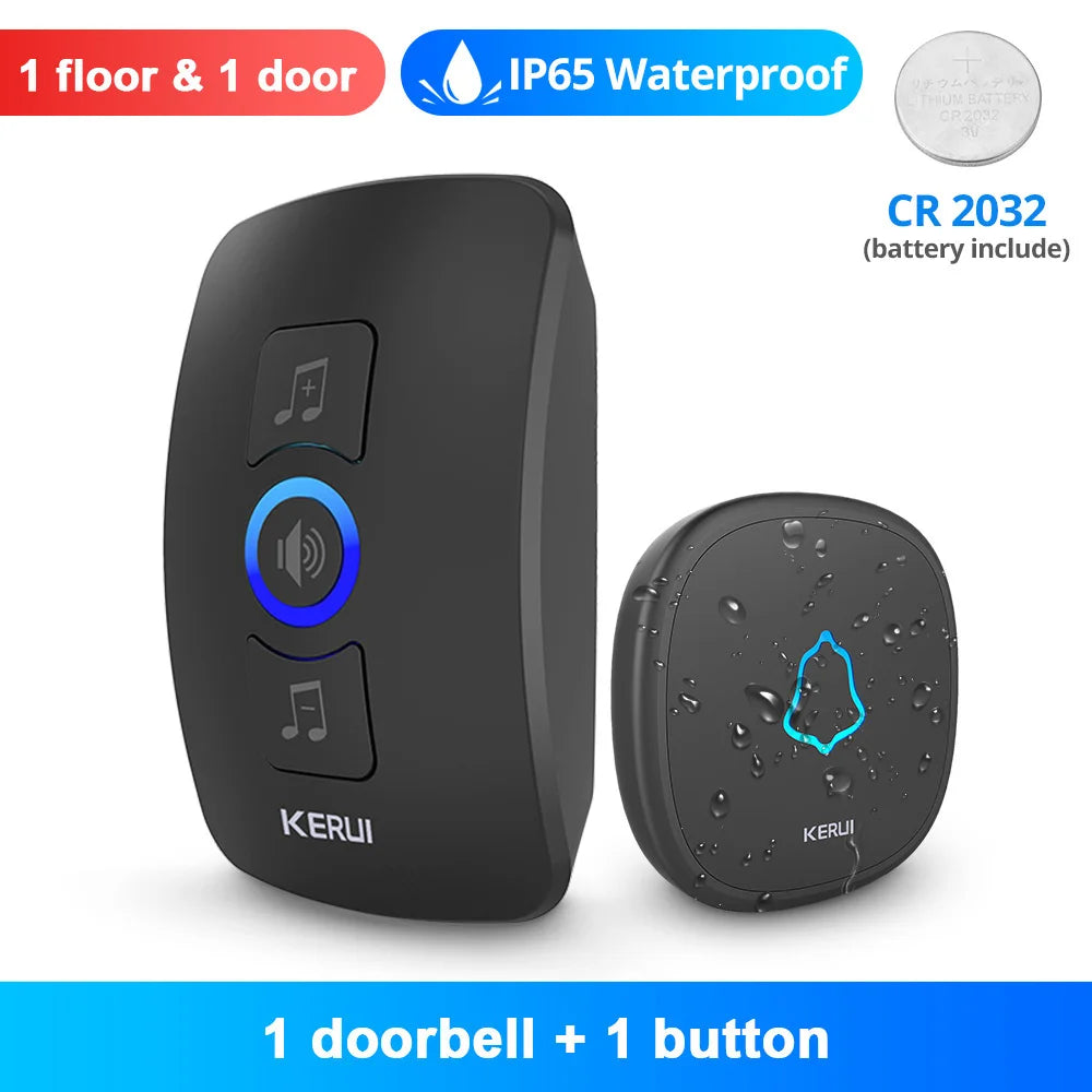 KERUI M525 Campanello wireless per esterni, impermeabile, kit campanello per casa intelligente, allarme di sicurezza con flash LED e melodie di benvenuto