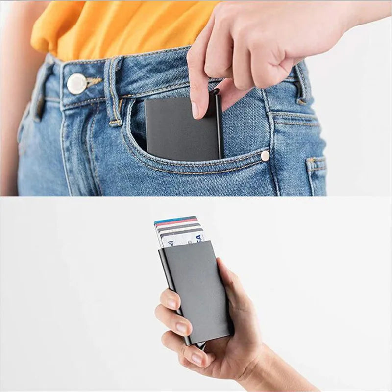 Portafoglio RFID Smart Porta Carte Metallo Sottile Uomo Donna Portafogli Pop Up Minimalista Piccolo Portafoglio Nero Valigetta per Uomo