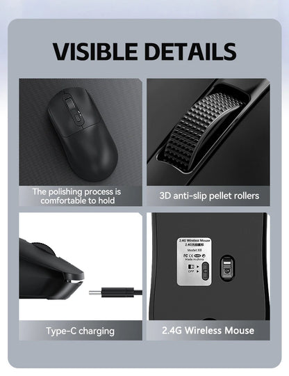 Mouse da gioco wireless Warvank X8 da 500 mAh, ricaricabile TYPE-C, adatto per computer desktop portatili