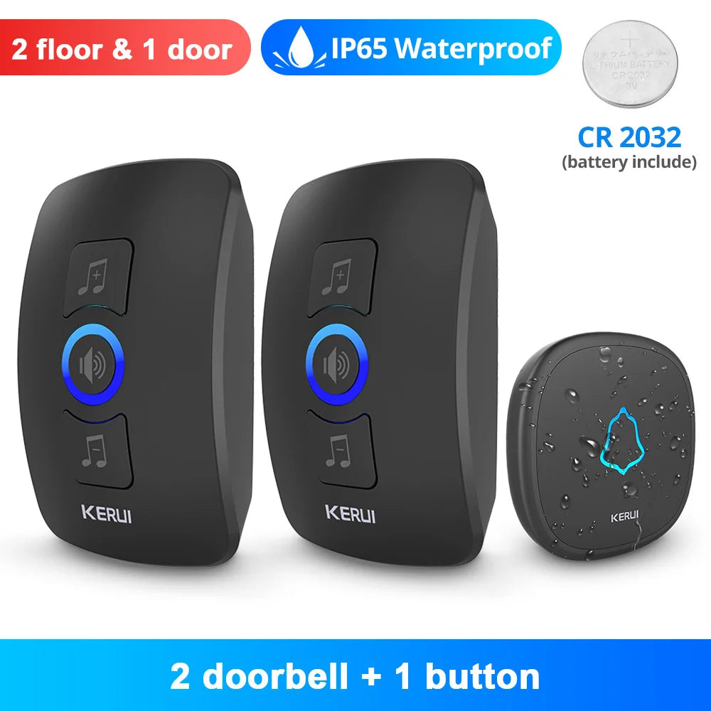 KERUI M525 Campanello wireless per esterni, impermeabile, kit campanello per casa intelligente, allarme di sicurezza con flash LED e melodie di benvenuto