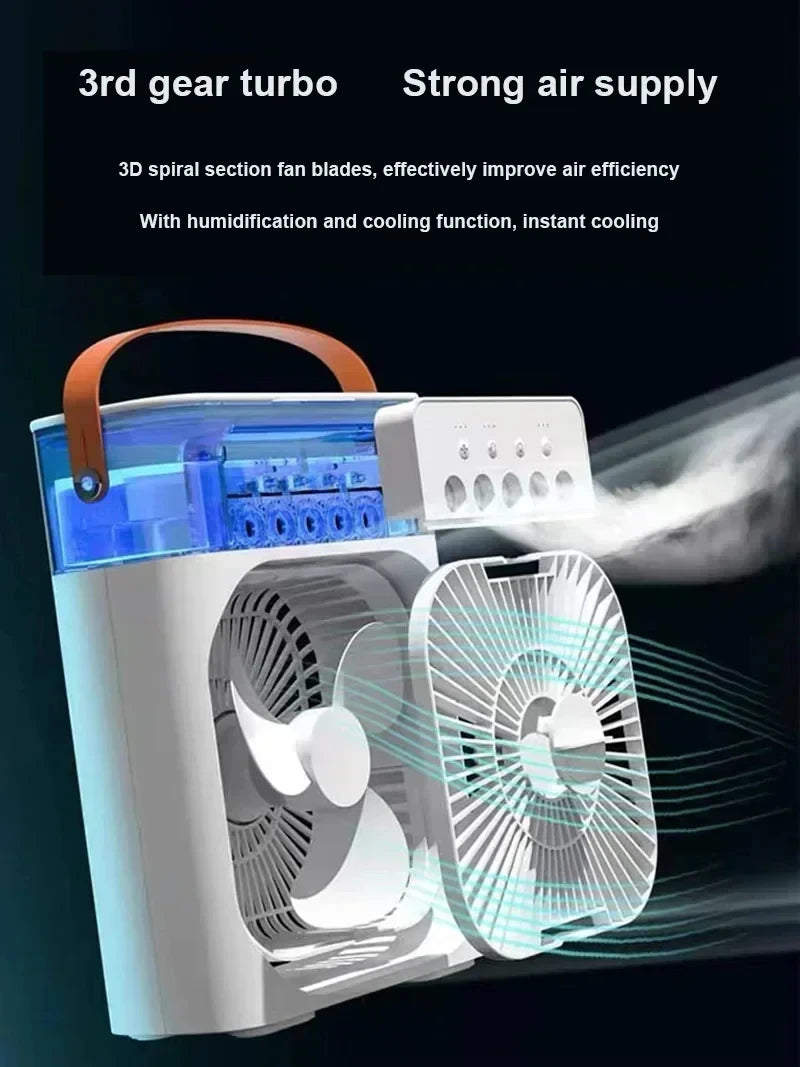 Nuovo condizionatore d'aria 3 in 1, mini raffrescatore d'aria per uso domestico, luce notturna a LED, umidificatore portatile, ventilatore per la regolazione dell'aria, ventilatore per ufficio e casa