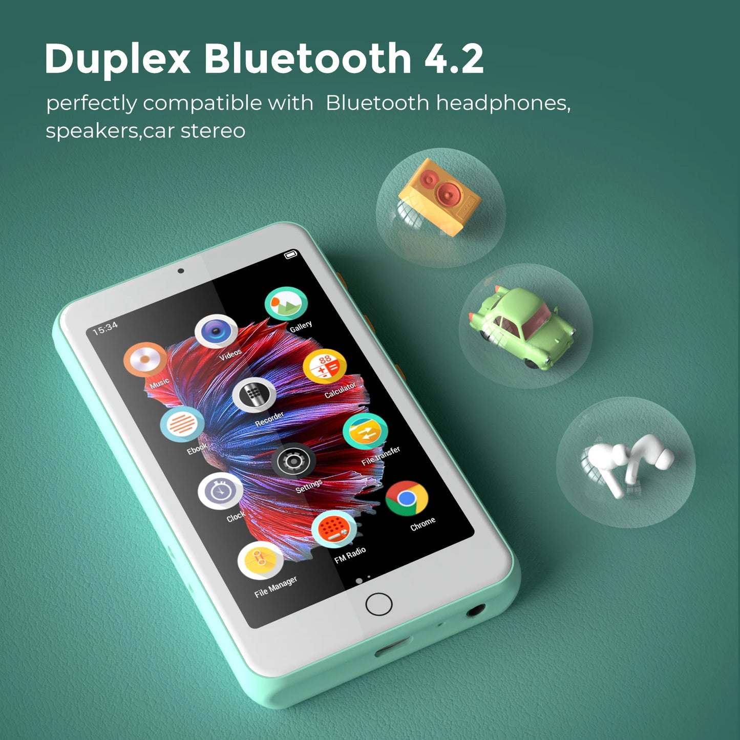 Lettore MP4/MP3 portatile con altoparlanti Bluetooth e Wi-Fi, lettore musicale con video, radio FM, eBook, registratore, capacità fino a 512 GB
