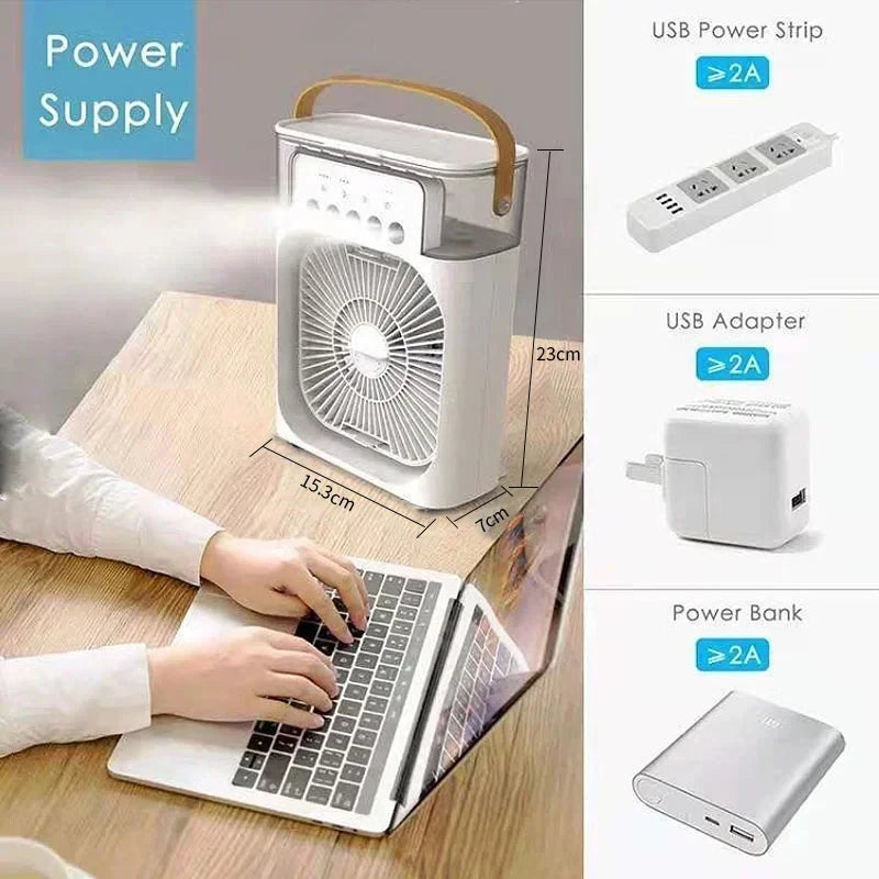 Nuovo condizionatore d'aria 3 in 1, mini raffrescatore d'aria per uso domestico, luce notturna a LED, umidificatore portatile, ventilatore per la regolazione dell'aria, ventilatore per ufficio e casa