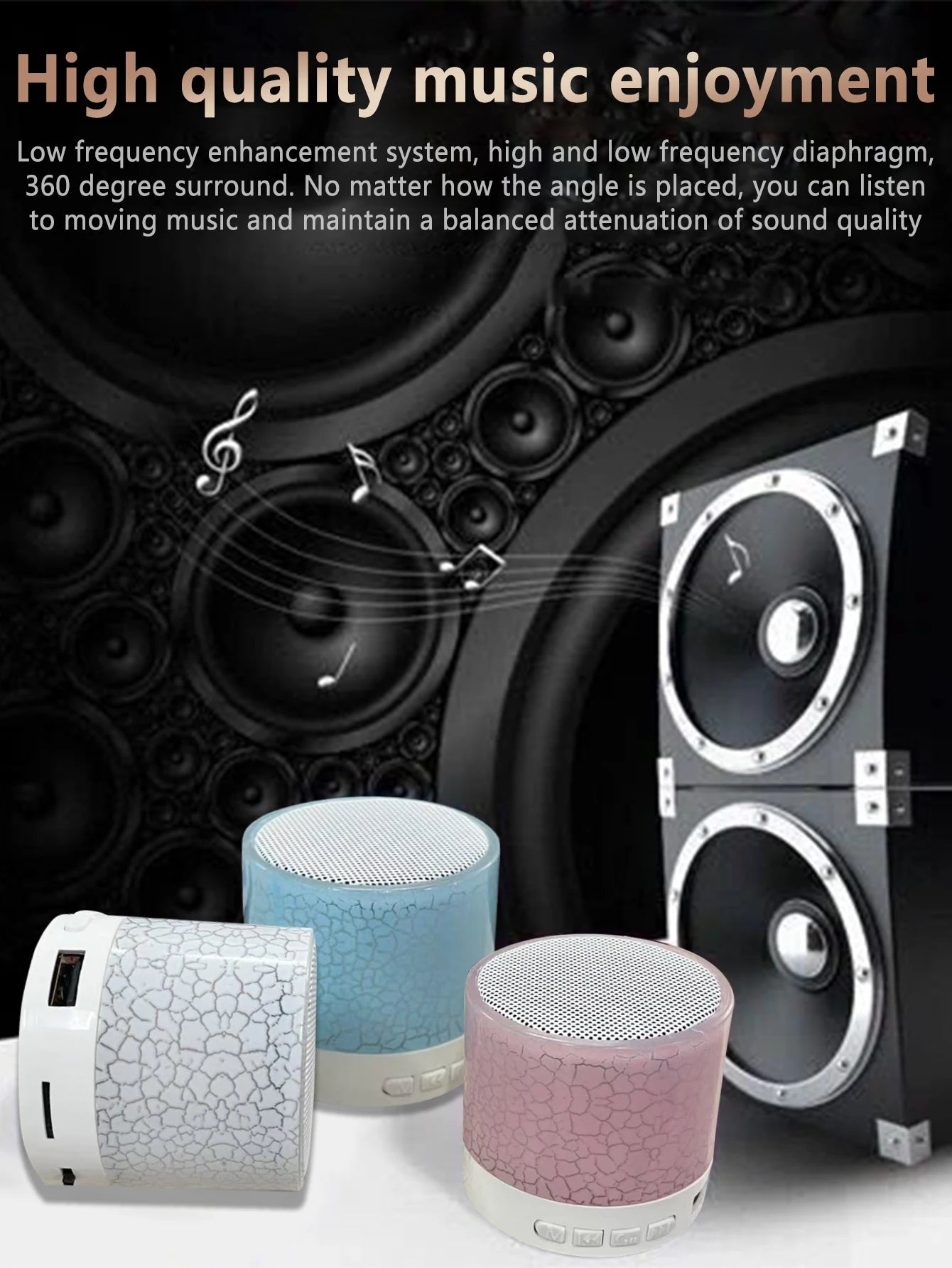 Mini altoparlante wireless, subwoofer, mini altoparlante wireless con luce a 7 colori Dazzle Crackle, piccolo altoparlante portatile