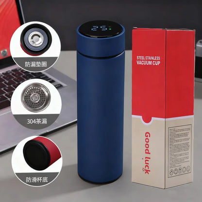 500ML Smart Temperature Display Thermos - 2-in-1 Divided Stainless Steel Vacuum Bottle with Dual Lids, Leak-Proof Outdoor Cup