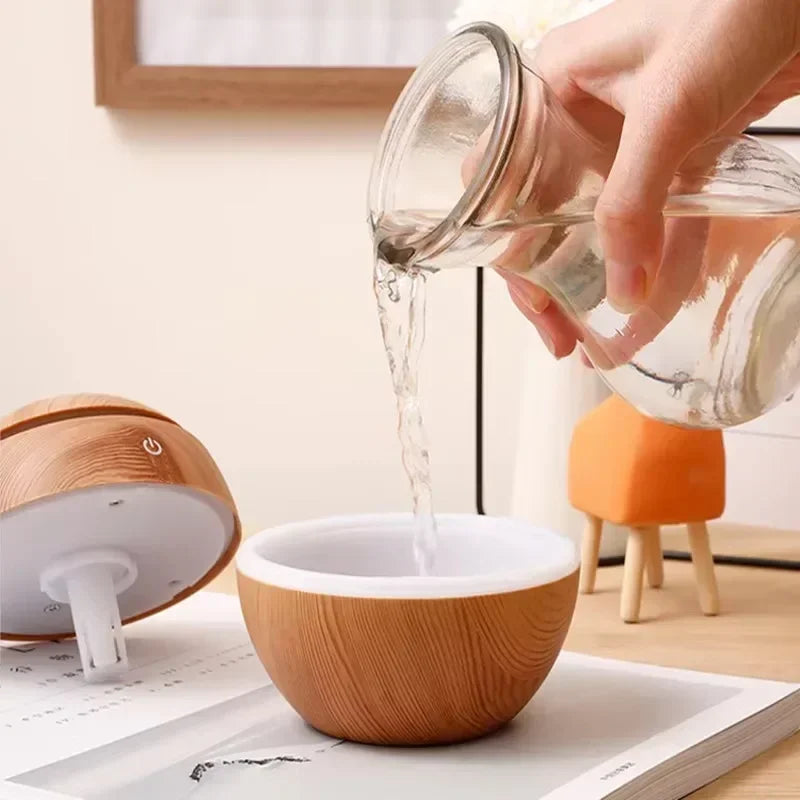 Mini diffusore di oli essenziali USB a ultrasuoni effetto legno, umidificatore portatile da tavolo per aromaterapia, per uso domestico e in ufficio