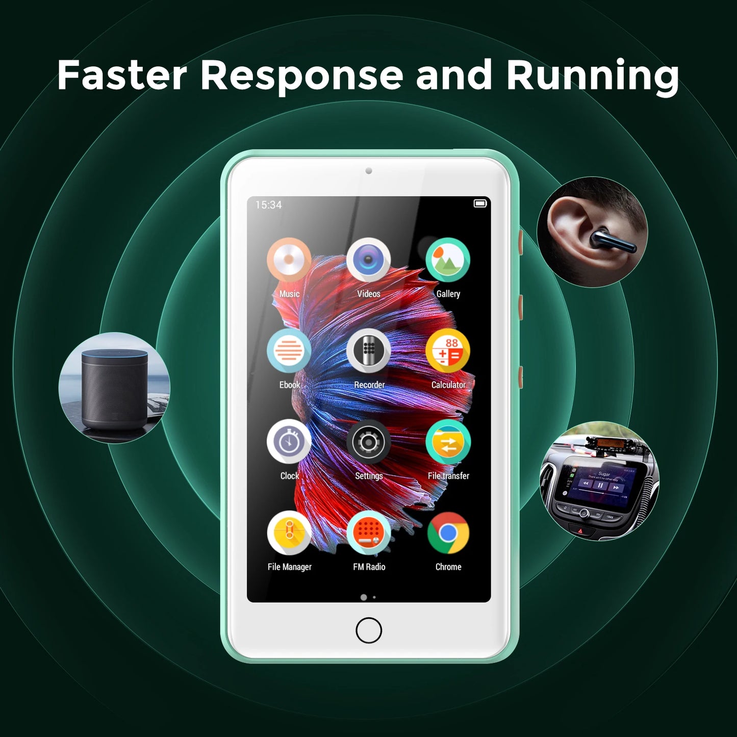 Lettore MP4/MP3 portatile con altoparlanti Bluetooth e Wi-Fi, lettore musicale con video, radio FM, eBook, registratore, capacità fino a 512 GB