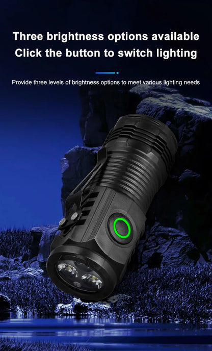 Nuova torcia ultra potente con 3 LED Core, mini torcia tattica ricaricabile ad alta potenza, torcia a LED con clip in metallo per penna e lampada portatile