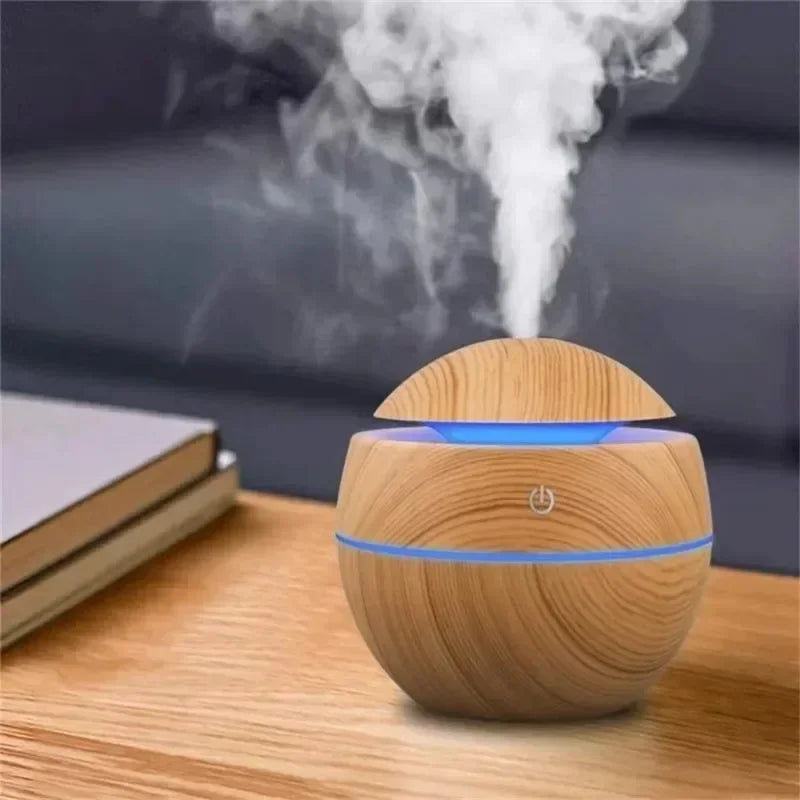 Mini diffusore di oli essenziali USB a ultrasuoni effetto legno, umidificatore portatile da tavolo per aromaterapia, per uso domestico e in ufficio