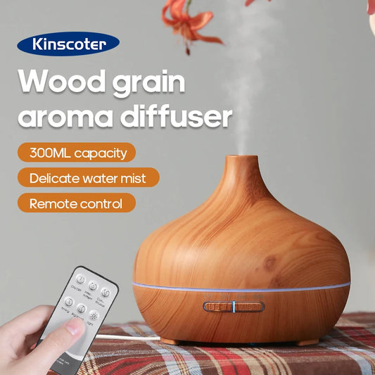 Diffusore di aromaterapia con venature del legno, umidificatore USB, purificatore d'aria da tavolo, diffusore di aromi a nebbia fredda/set di oli essenziali