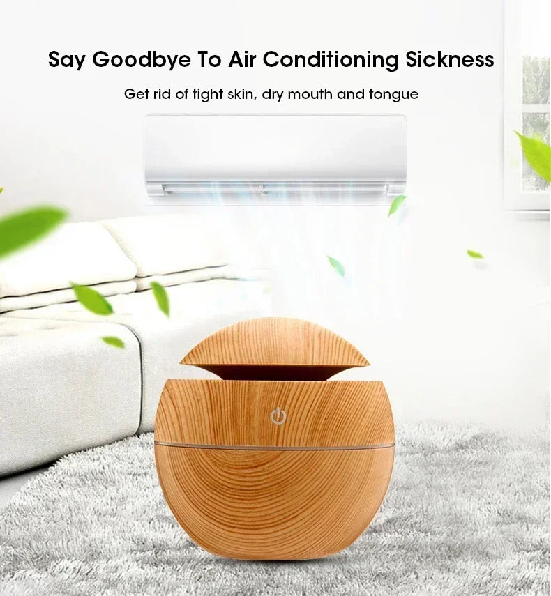 Mini diffusore di oli essenziali USB a ultrasuoni effetto legno, umidificatore portatile da tavolo per aromaterapia, per uso domestico e in ufficio
