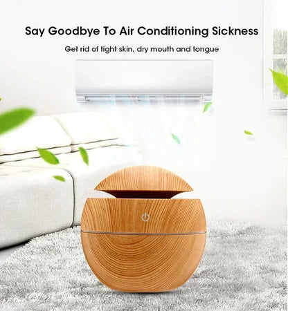 Mini diffusore di oli essenziali USB a ultrasuoni effetto legno, umidificatore portatile da tavolo per aromaterapia, per uso domestico e in ufficio
