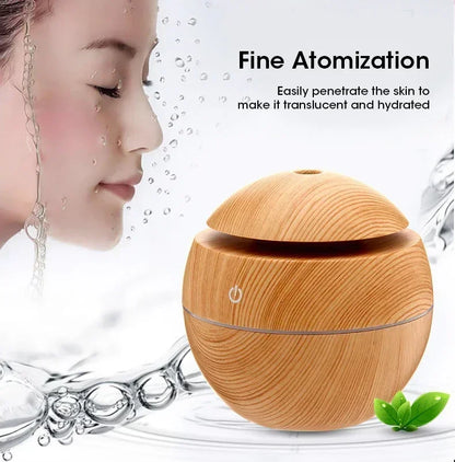Mini diffusore di oli essenziali USB a ultrasuoni effetto legno, umidificatore portatile da tavolo per aromaterapia, per uso domestico e in ufficio