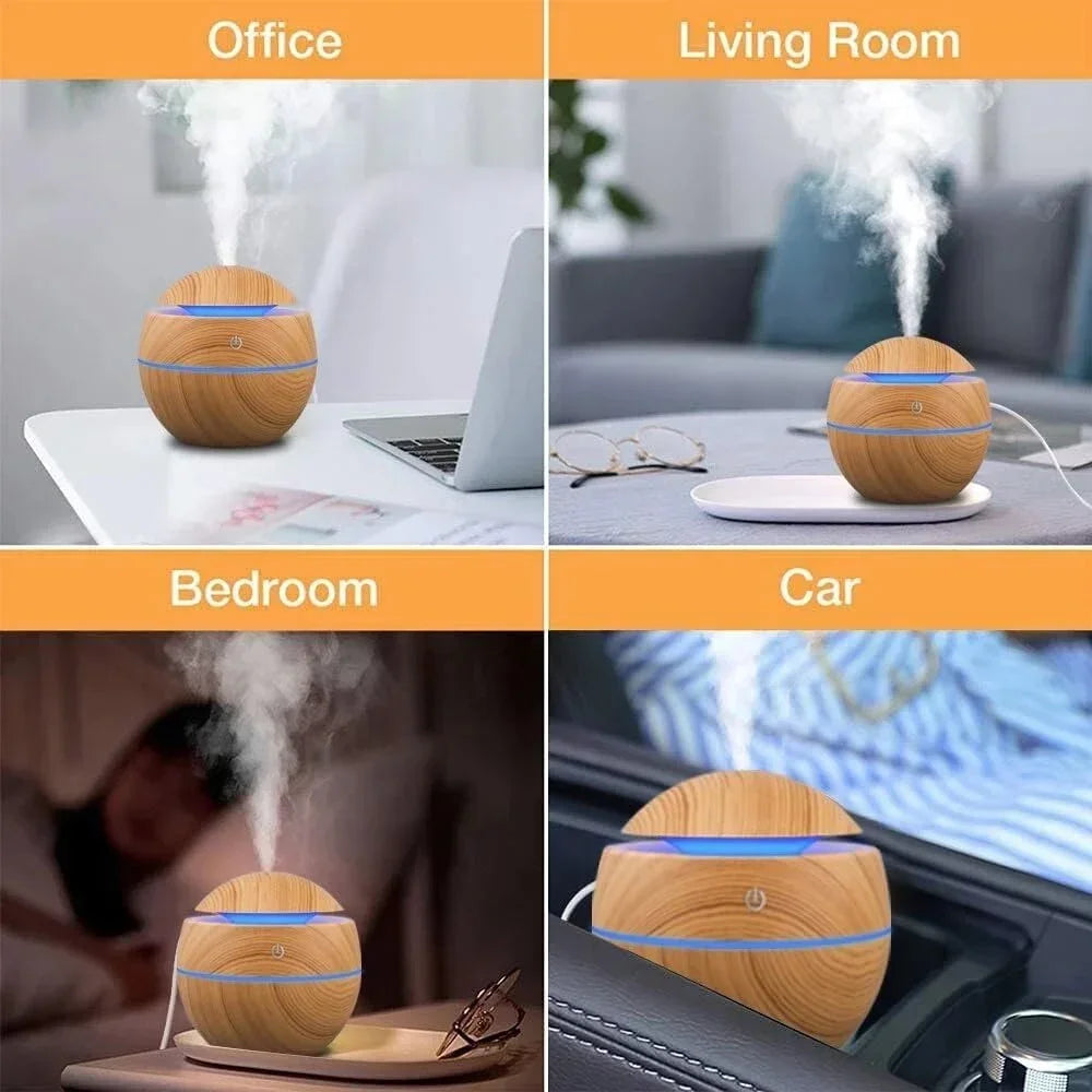 Mini diffusore di oli essenziali USB a ultrasuoni effetto legno, umidificatore portatile da tavolo per aromaterapia, per uso domestico e in ufficio