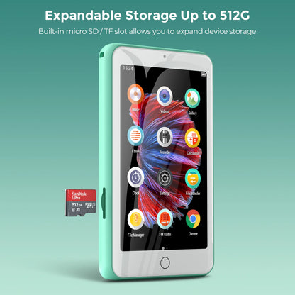 Lettore MP4/MP3 portatile con altoparlanti Bluetooth e Wi-Fi, lettore musicale con video, radio FM, eBook, registratore, capacità fino a 512 GB