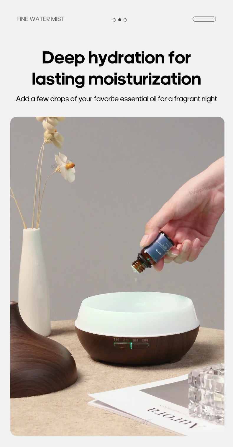 Diffusore di aromaterapia con venature del legno, umidificatore USB, purificatore d'aria da tavolo, diffusore di aromi a nebbia fredda/set di oli essenziali