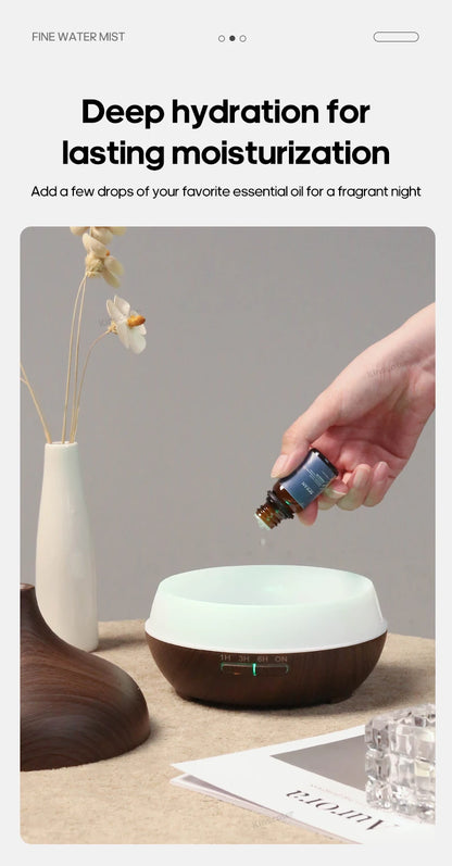 Diffusore di aromaterapia con venature del legno, umidificatore USB, purificatore d'aria da tavolo, diffusore di aromi a nebbia fredda/set di oli essenziali
