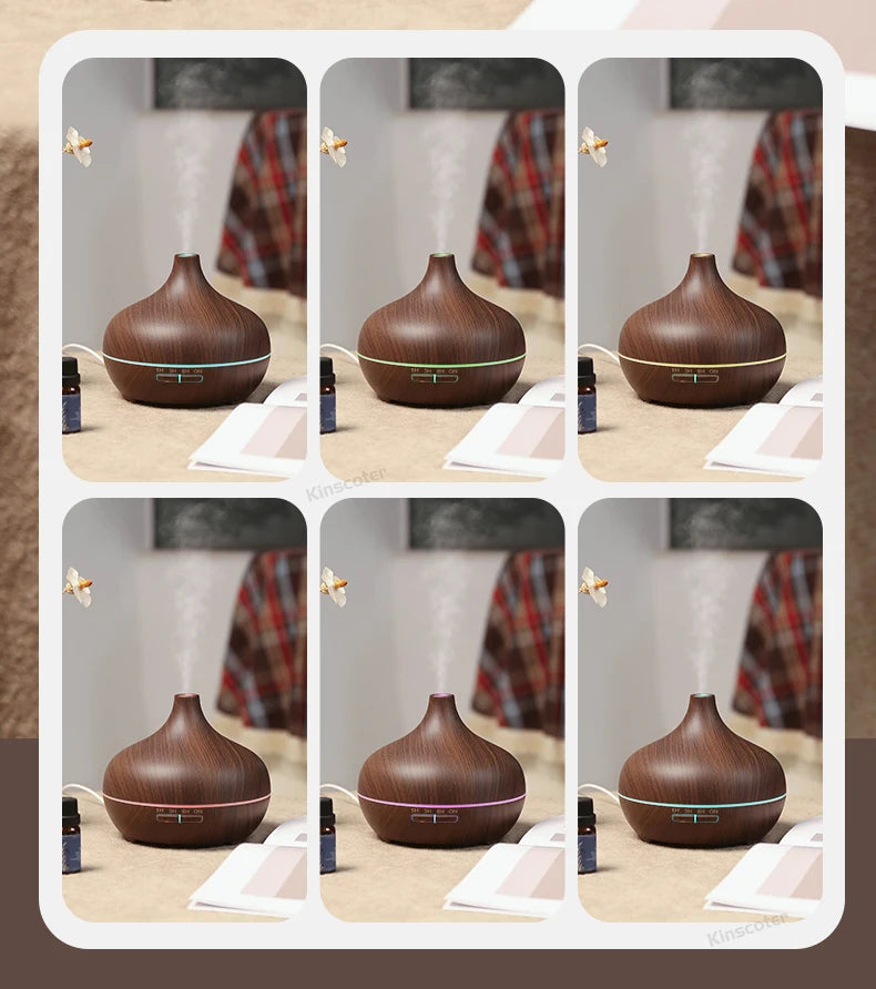 Diffusore di aromaterapia con venature del legno, umidificatore USB, purificatore d'aria da tavolo, diffusore di aromi a nebbia fredda/set di oli essenziali