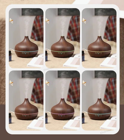 Diffusore di aromaterapia con venature del legno, umidificatore USB, purificatore d'aria da tavolo, diffusore di aromi a nebbia fredda/set di oli essenziali