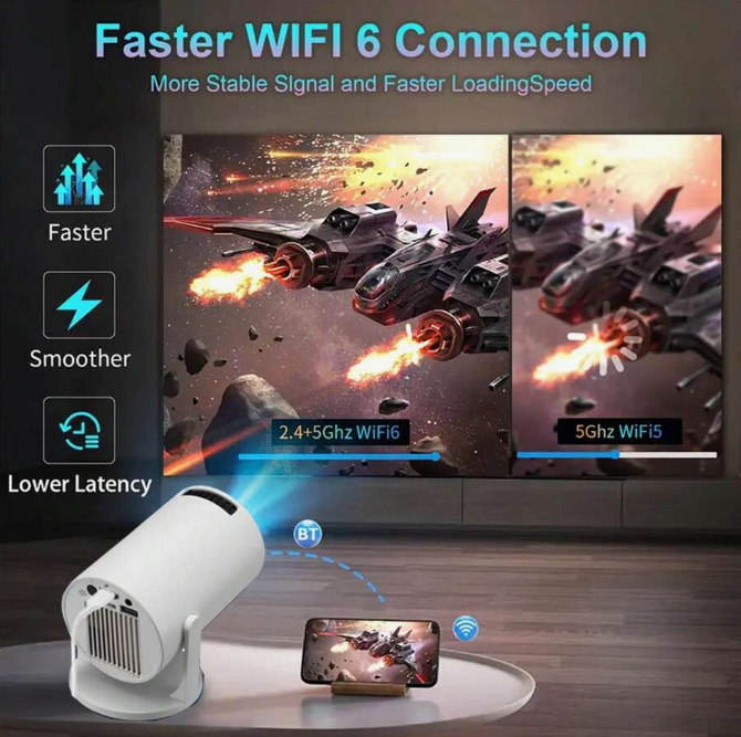Proiettore portatile intelligente 1080P con WiFi e wireless, adatto per l'home theater