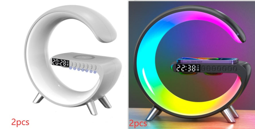 Nuova lampada LED intelligente a forma di G con altoparlante Bluetooth, caricabatterie wireless, lampada d'atmosfera, controllo tramite app per l'arredamento della camera da letto.