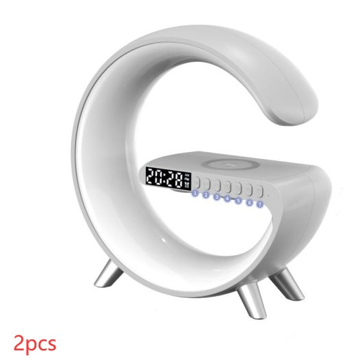 Nuova lampada LED intelligente a forma di G con altoparlante Bluetooth, caricabatterie wireless, lampada d'atmosfera, controllo tramite app per l'arredamento della camera da letto.